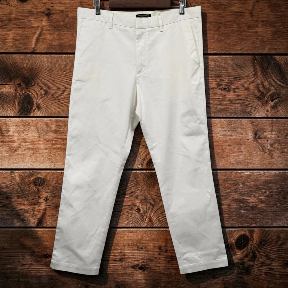 Banana Republic Aiden Slim Fit Chino Pant White Stretch Men Tag 35x32 Real 36x31